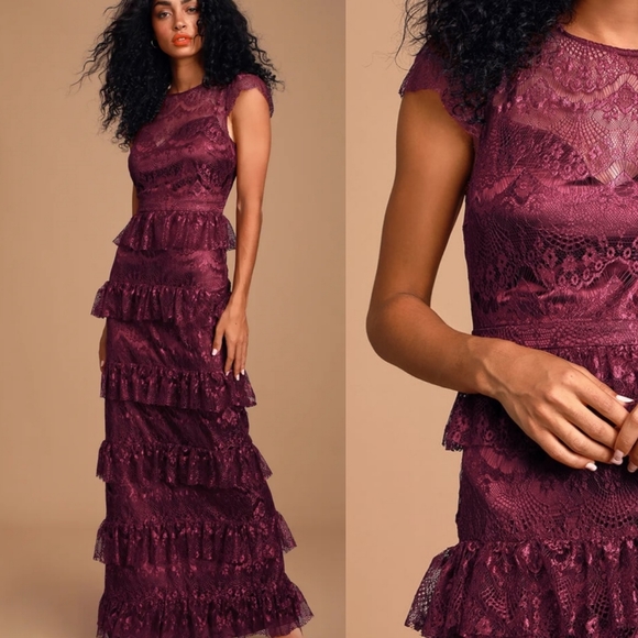 Lulus Dresses & Skirts - Lulu's Romantic Daydreamer burgundy lace dress NWT